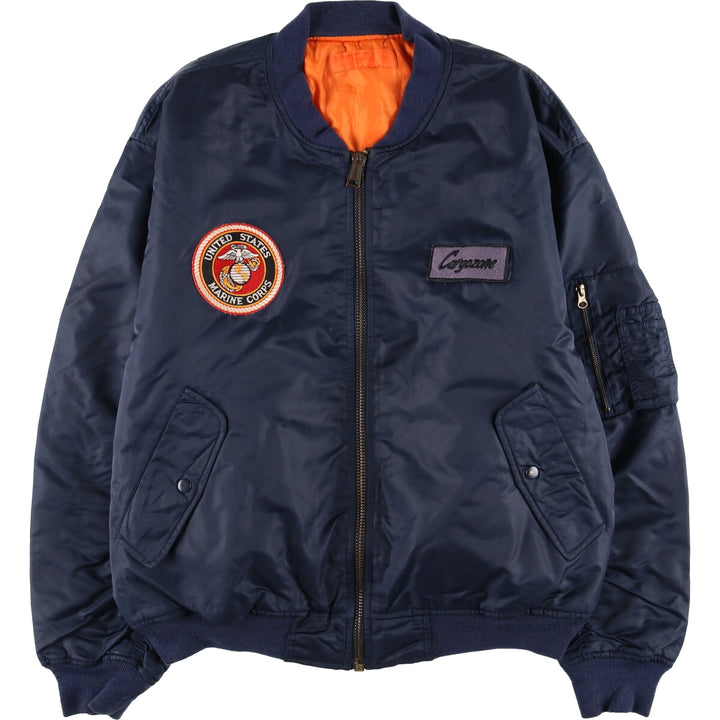 Vintage civilian MA-1 style padded military flight jacket, men's size XL Nylon navy blue type Vintage Second Hand