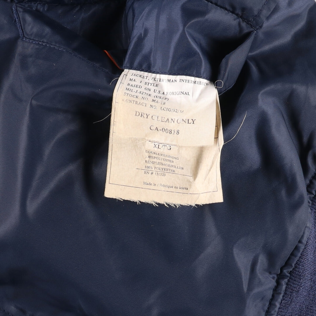 Vintage civilian MA-1 style padded military flight jacket, men's size XL Nylon navy blue type Vintage Second Hand