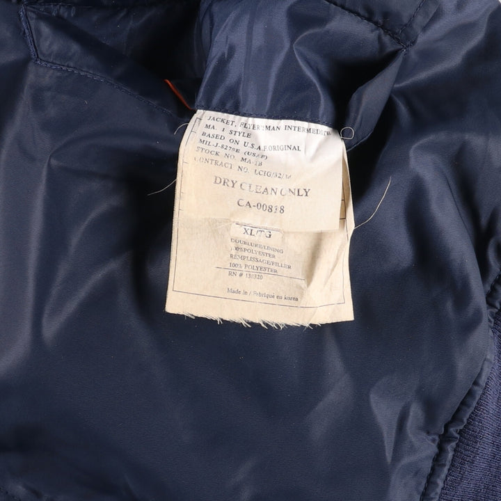 Vintage civilian MA-1 style padded military flight jacket, men's size XL Nylon navy blue type Vintage Second Hand