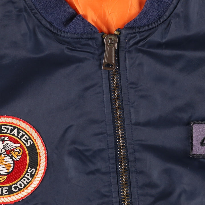 Vintage civilian MA-1 style padded military flight jacket, men's size XL Nylon navy blue type Vintage Second Hand