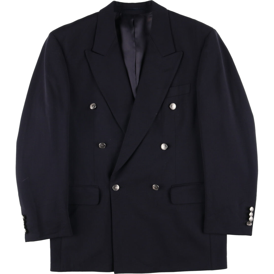 Cecil Gee Peak Lapel Double-Breasted Wool Tailored Jacket, Men's Size Medium polyester navy blue type Vintage Second Hand