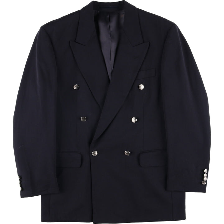 Cecil Gee Peak Lapel Double-Breasted Wool Tailored Jacket, Men's Size Medium polyester navy blue type Vintage Second Hand