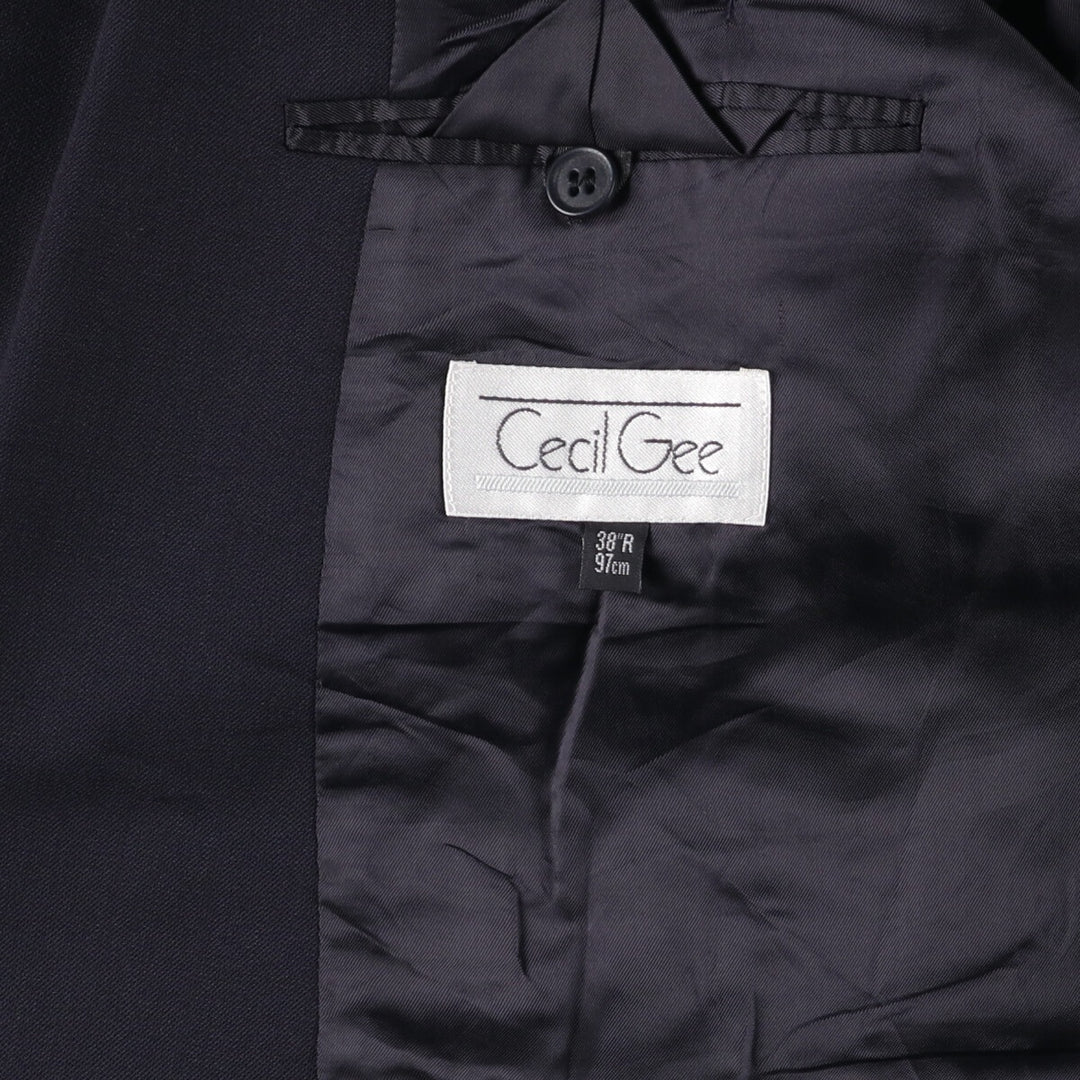 Cecil Gee Peak Lapel Double-Breasted Wool Tailored Jacket, Men's Size Medium polyester navy blue type Vintage Second Hand