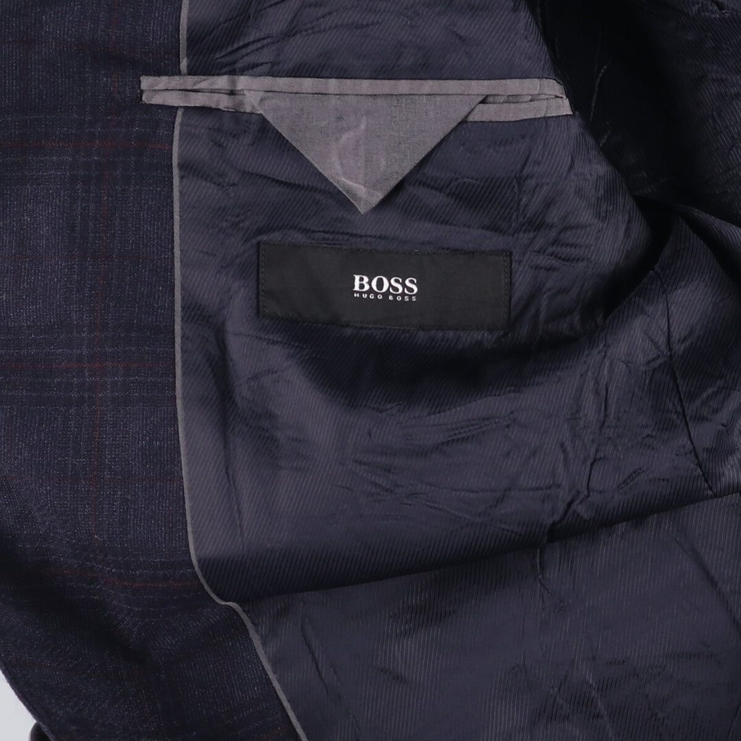 Hugo Boss Check Pattern Wool Tailored Jacket, Men's Size Small wool navy blue type Vintage Second Hand