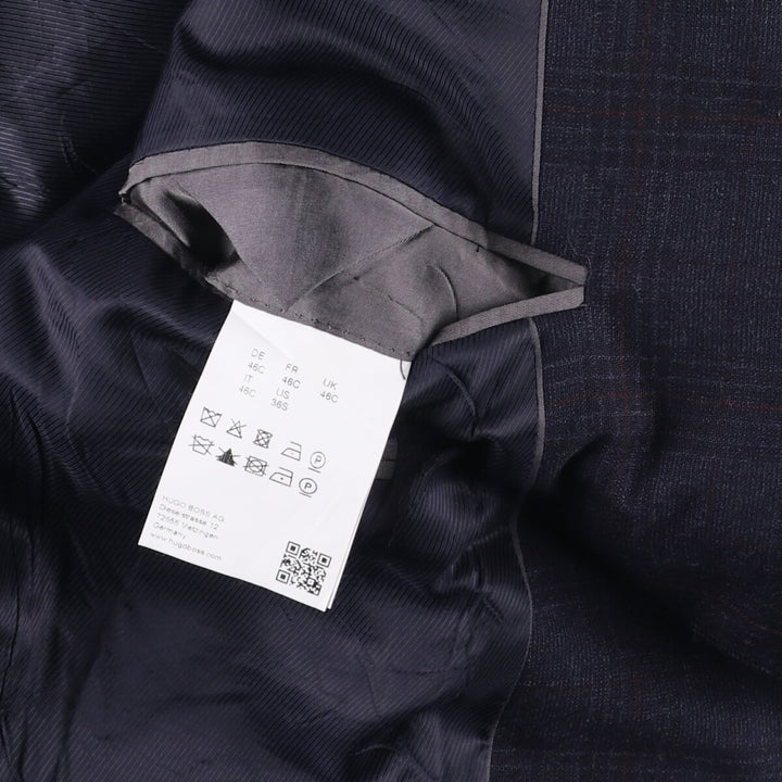 Hugo Boss Check Pattern Wool Tailored Jacket, Men's Size Small wool navy blue type Vintage Second Hand