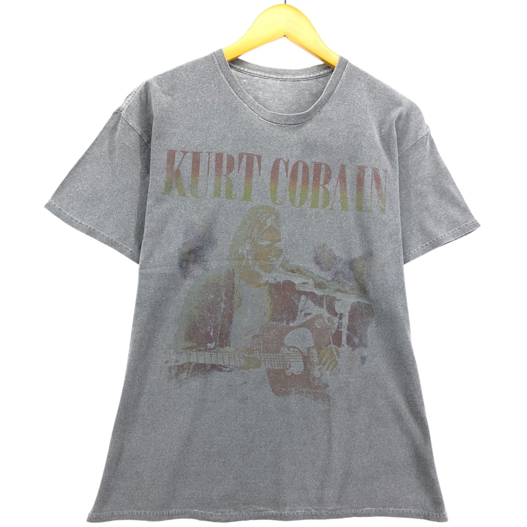 KURT COBAIN band T-shirt, men's size L cotton gray type Vintage Second Hand
