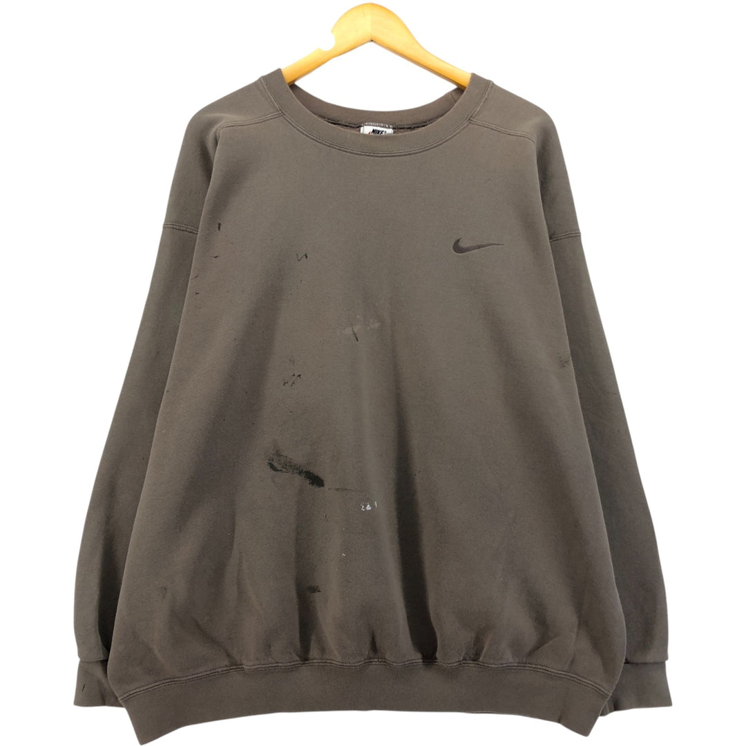 Vintage 90'S Nike painted logo sweatshirt, USA made, men's size L. cotton beige type brown Vintage Second Hand