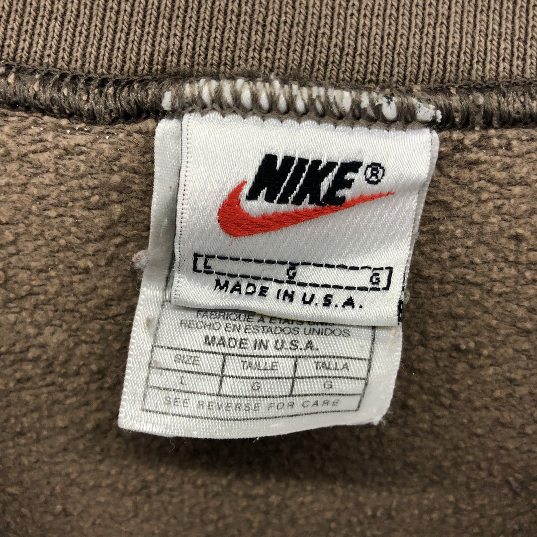 Vintage 90'S Nike painted logo sweatshirt, USA made, men's size L. cotton beige type brown Vintage Second Hand