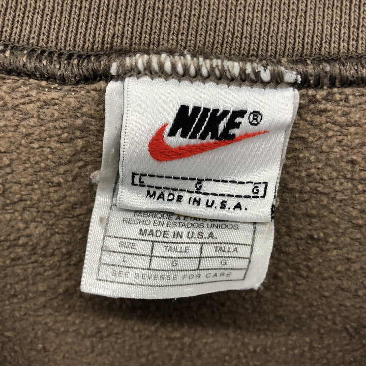 Vintage 90'S Nike painted logo sweatshirt, USA made, men's size L. cotton beige type brown Vintage Second Hand