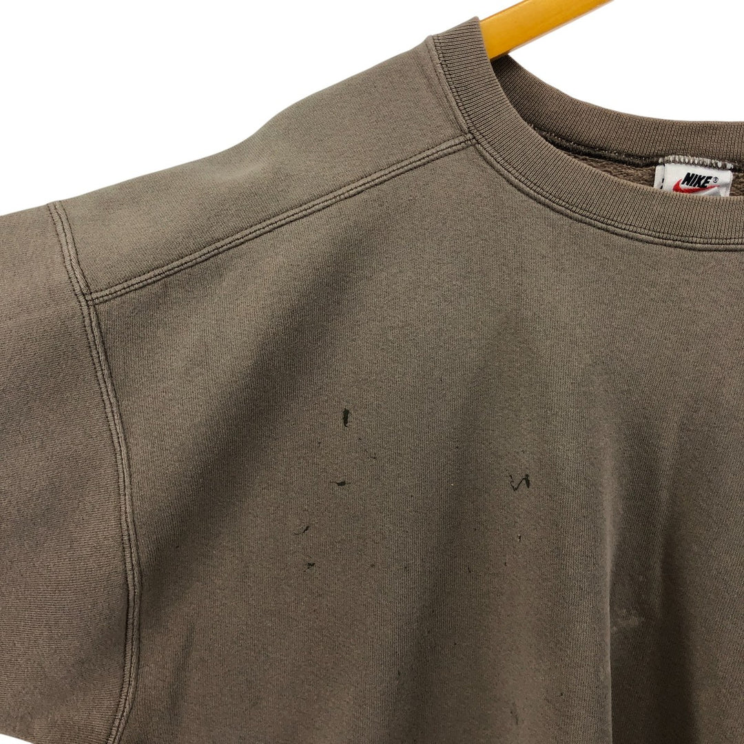 Vintage 90'S Nike painted logo sweatshirt, USA made, men's size L. cotton beige type brown Vintage Second Hand