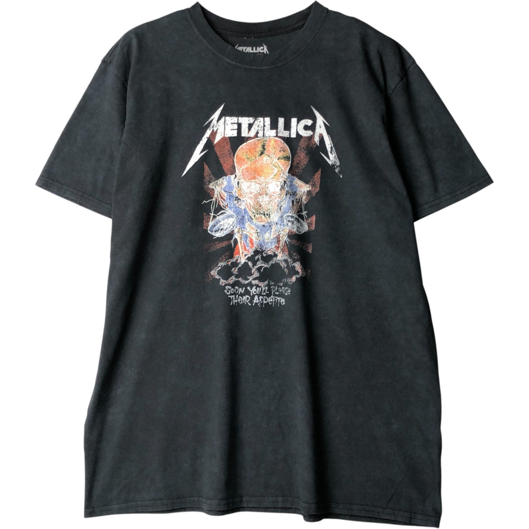 Metallica Skull Pattern Band T-Shirt, Men's Size L unclear black type Vintage Second Hand