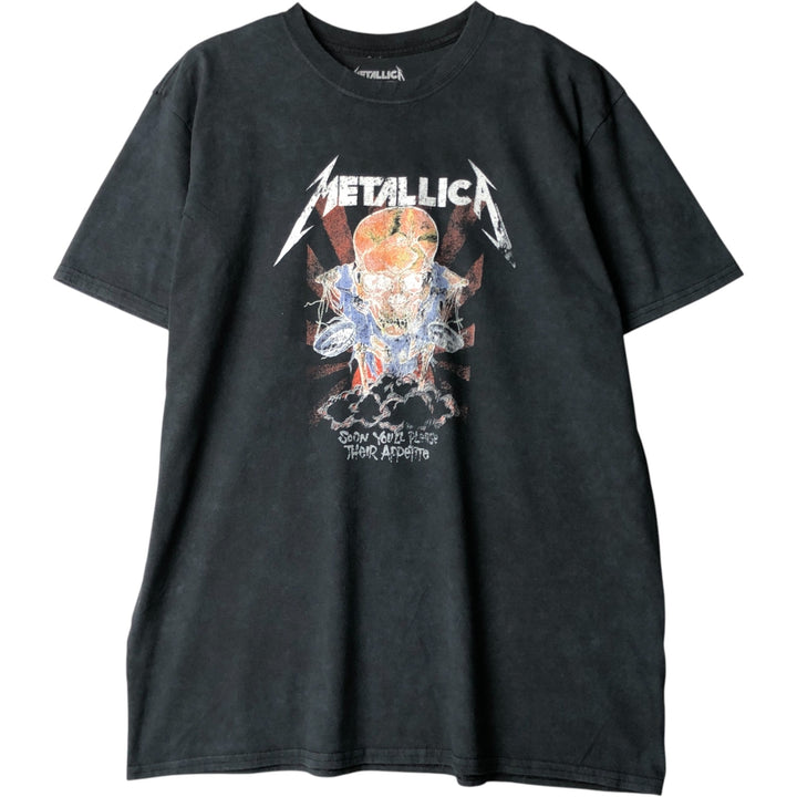 Metallica Skull Pattern Band T-Shirt, Men's Size L unclear black type Vintage Second Hand