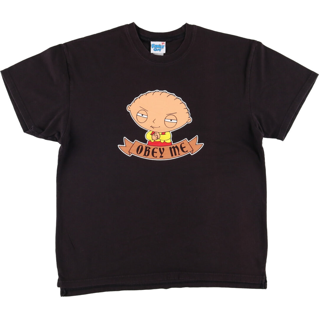 00'S FAMILY GUY Anime Character Print T-Shirt, Men's Size Medium cotton black type Vintage Second Hand