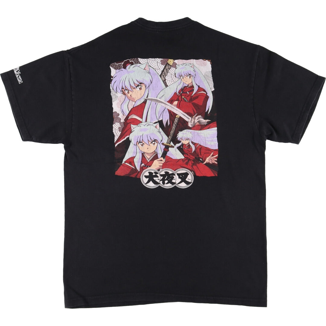 INUYASHA Inuyasha Anime Character Print T-Shirt Men's M Size cotton black type Vintage Second Hand