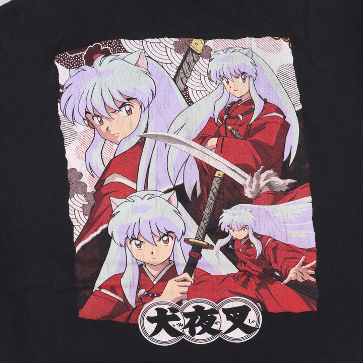 INUYASHA Inuyasha Anime Character Print T-Shirt Men's M Size cotton black type Vintage Second Hand