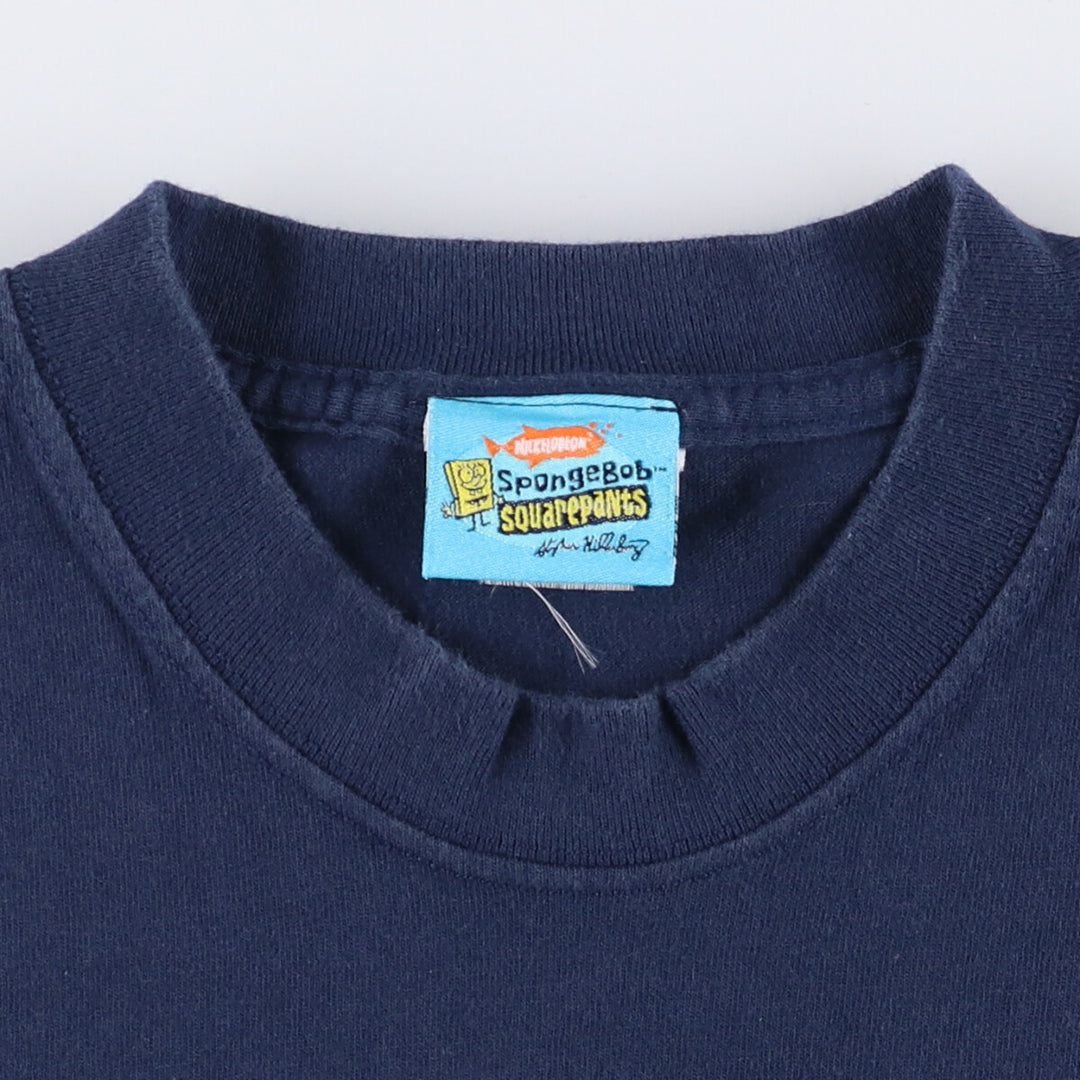 2000'S SPONGE BOB character print T-shirt, Made in USA, Men's Size L cotton navy blue type Vintage Second Hand