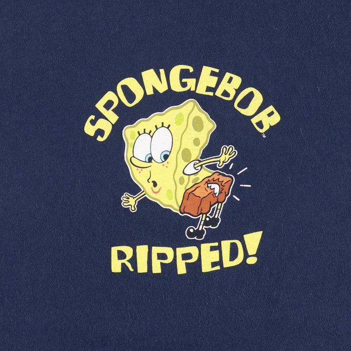 2000'S SPONGE BOB character print T-shirt, Made in USA, Men's Size L cotton navy blue type Vintage Second Hand