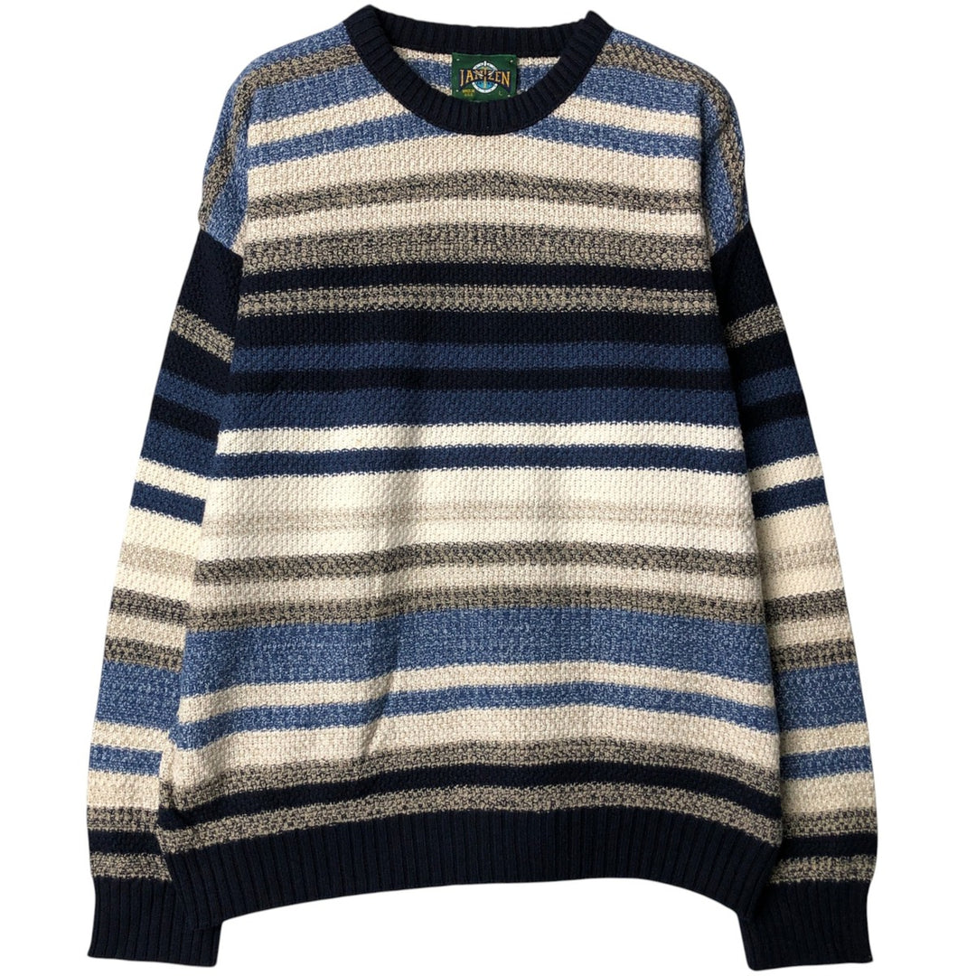 Jantzen All-Over Striped Cotton Knit Sweater, Made in USA, Men's Size L cotton Blue type light blue Vintage Second Hand