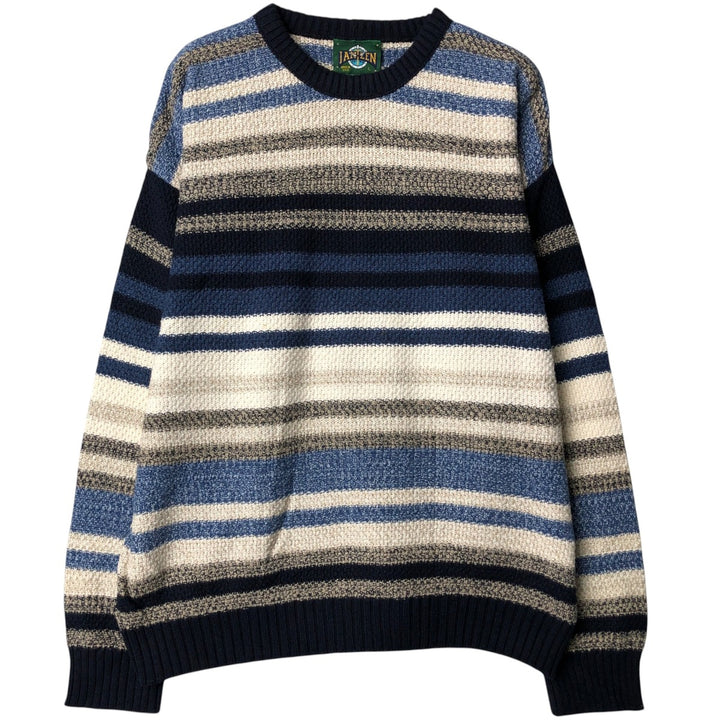 Jantzen All-Over Striped Cotton Knit Sweater, Made in USA, Men's Size L cotton Blue type light blue Vintage Second Hand