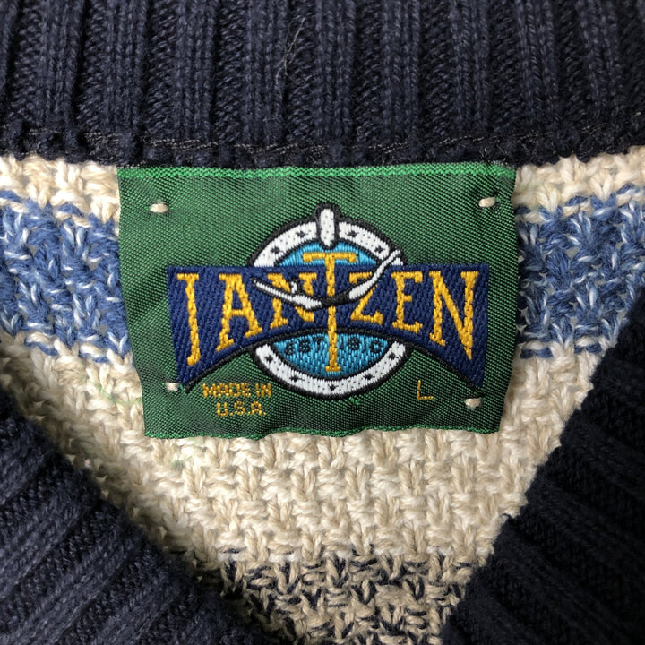 Jantzen All-Over Striped Cotton Knit Sweater, Made in USA, Men's Size L cotton Blue type light blue Vintage Second Hand