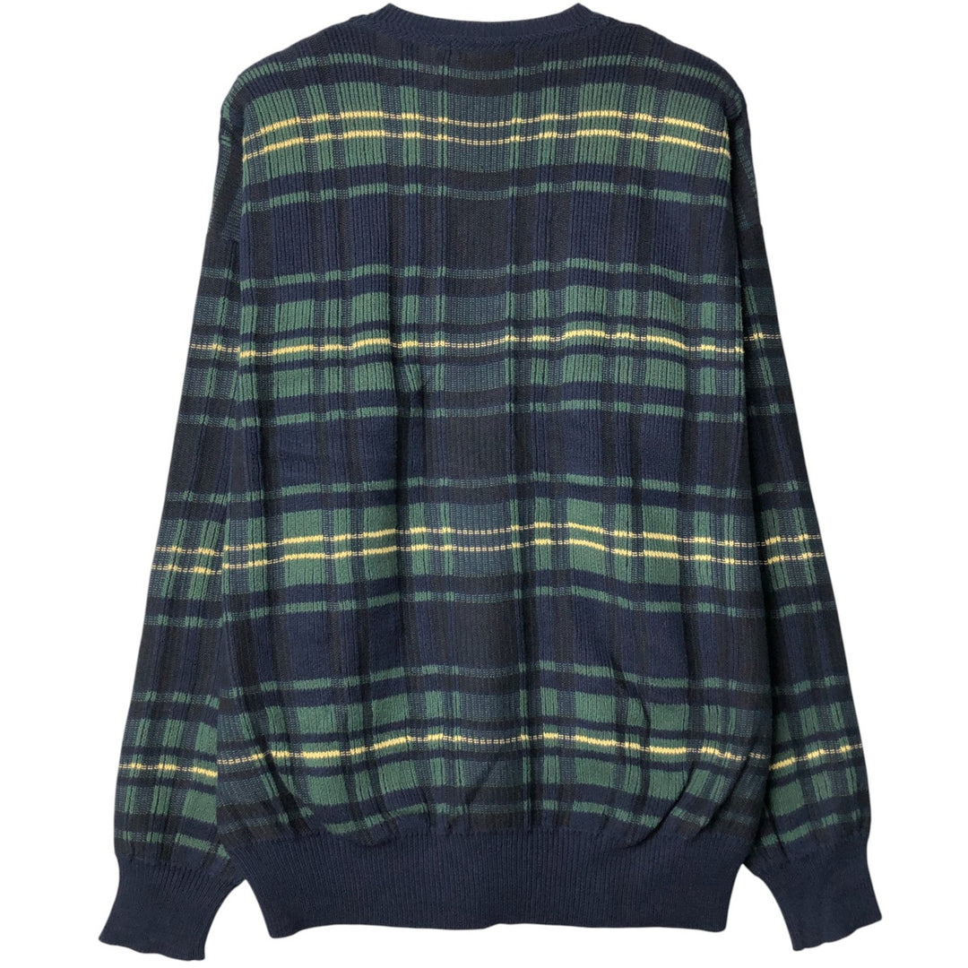 90'S Vintage Nautica Check Pattern Cotton Knit Sweater, Men's XL cotton navy blue type Vintage Second Hand