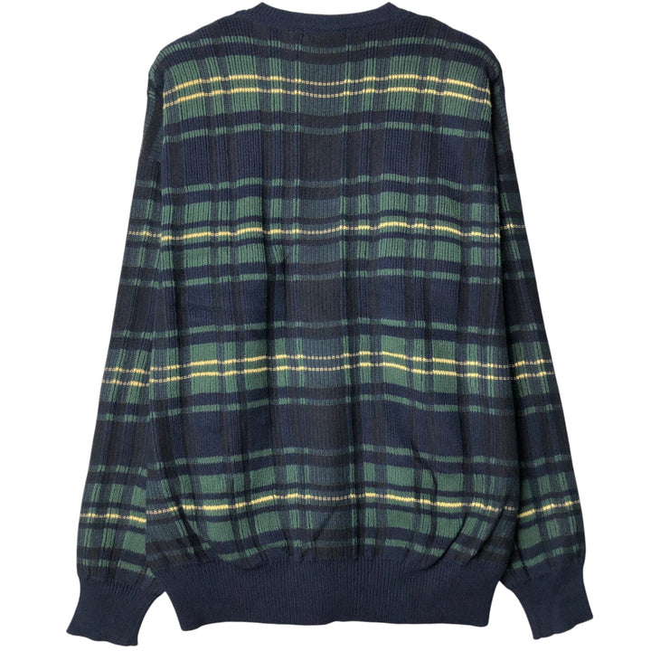 90'S Vintage Nautica Check Pattern Cotton Knit Sweater, Men's XL cotton navy blue type Vintage Second Hand