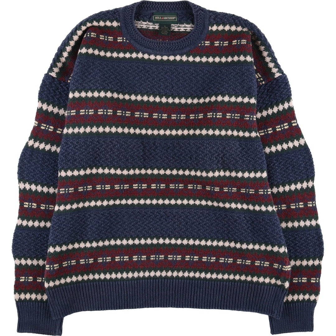 HILL AND ARCHER All-Over Print Ramie and Cotton Knit Sweater, Men's Size L Lamy Green type dark green Vintage Second Hand
