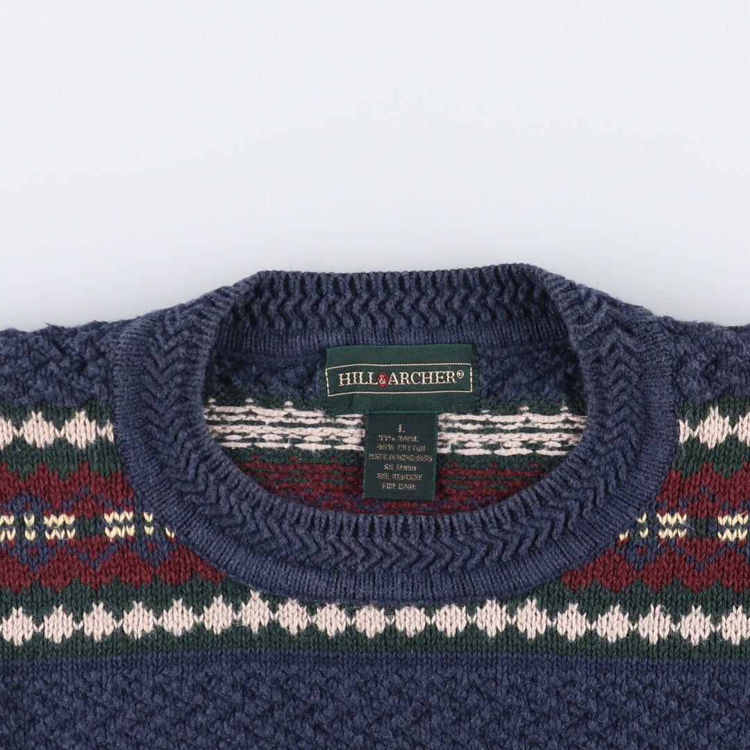 HILL AND ARCHER All-Over Print Ramie and Cotton Knit Sweater, Men's Size L Lamy Green type dark green Vintage Second Hand