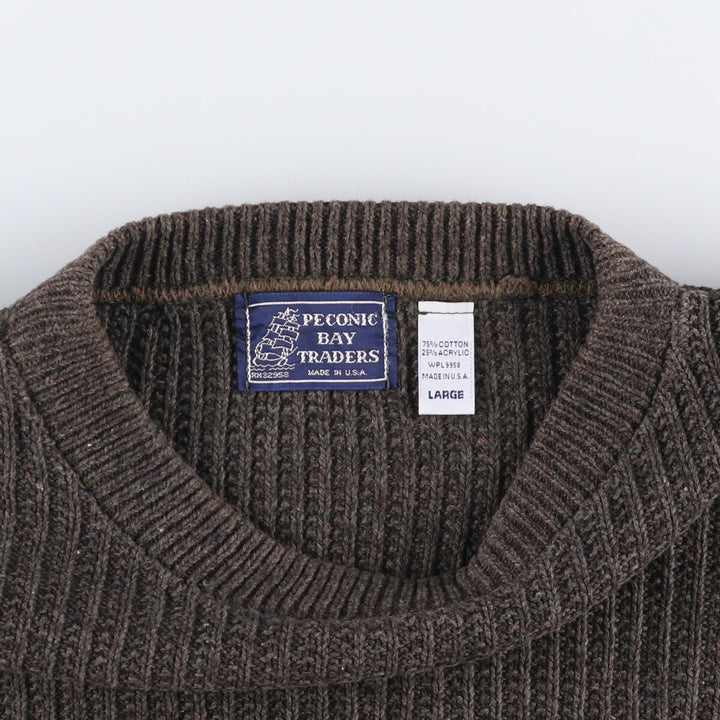 Vintage 90'S Peconic Bay Traders ribbed cotton knit sweater, made in the USA, size L, men's cotton gray type Vintage Second Hand