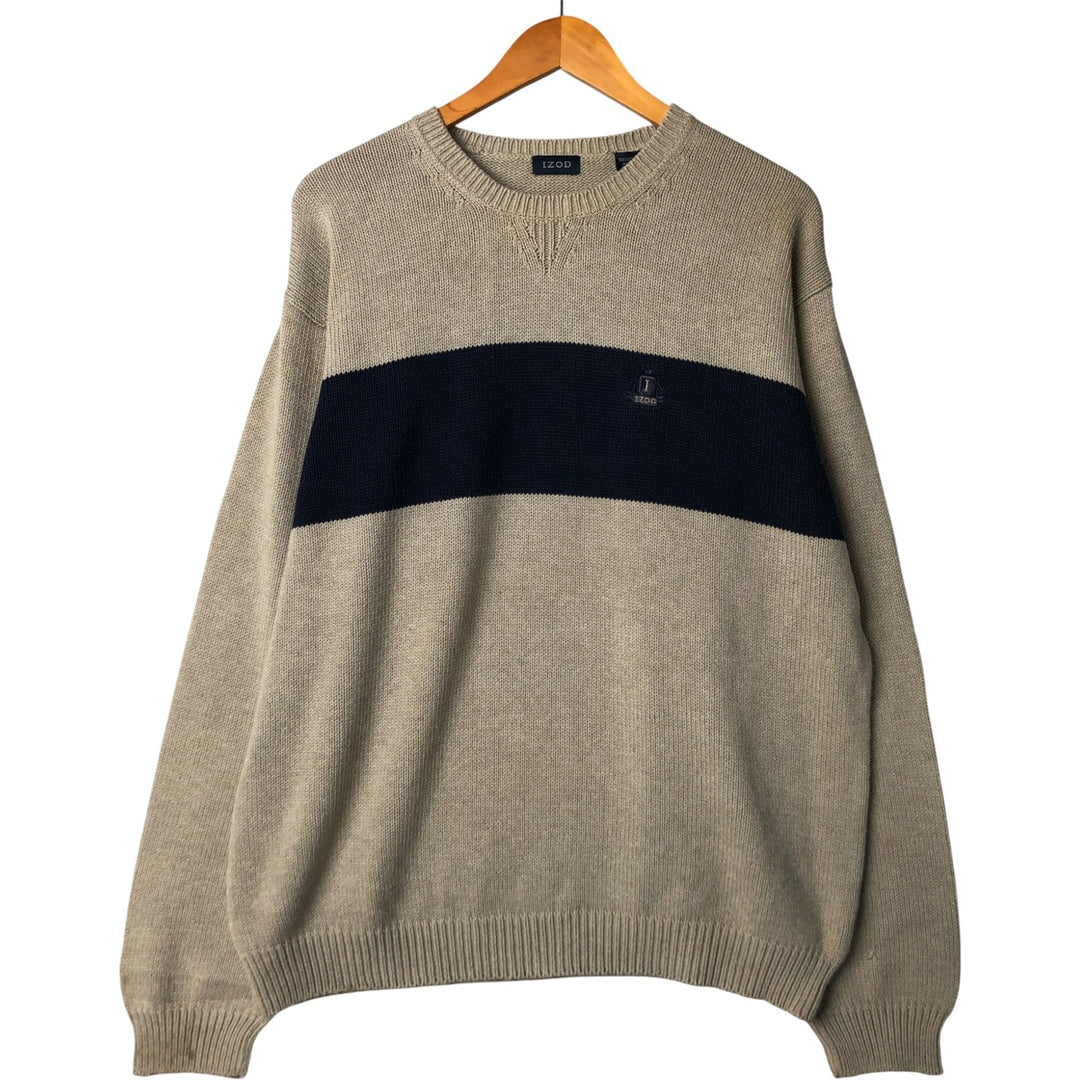 IZOD Cotton Knit Sweater, Men's Size L cotton navy blue type Vintage Second Hand