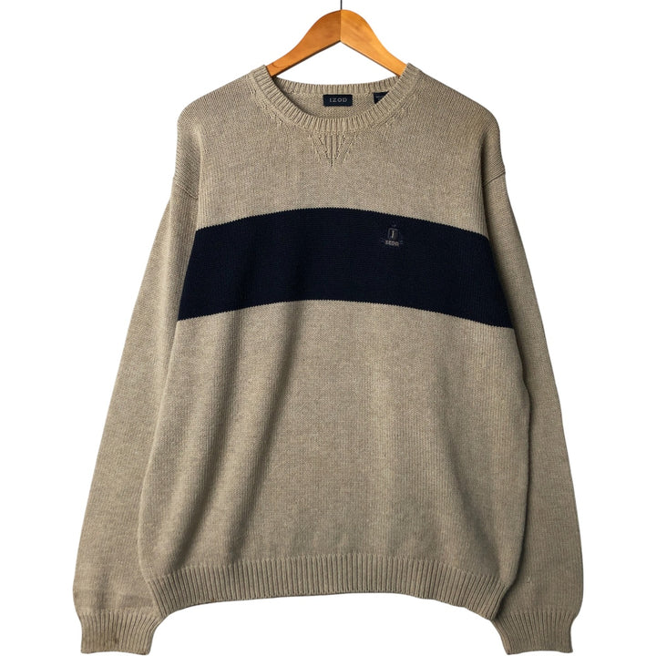 IZOD Cotton Knit Sweater, Men's Size L cotton navy blue type Vintage Second Hand
