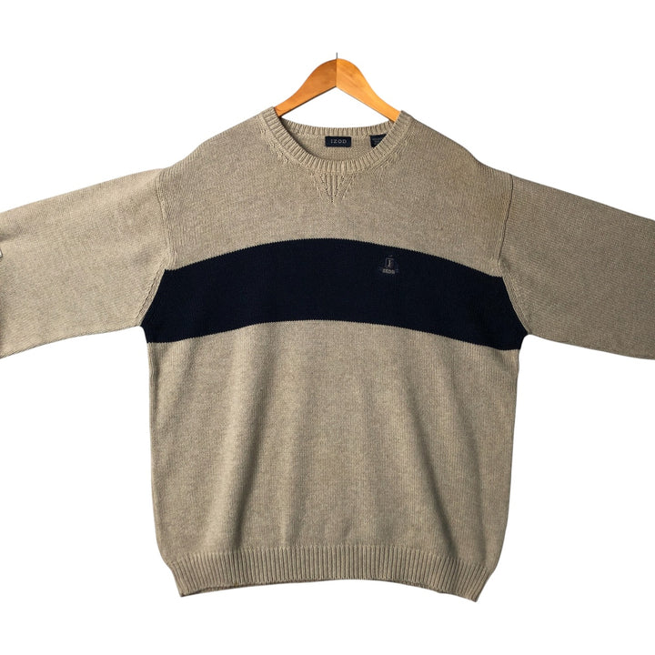 IZOD Cotton Knit Sweater, Men's Size L cotton navy blue type Vintage Second Hand