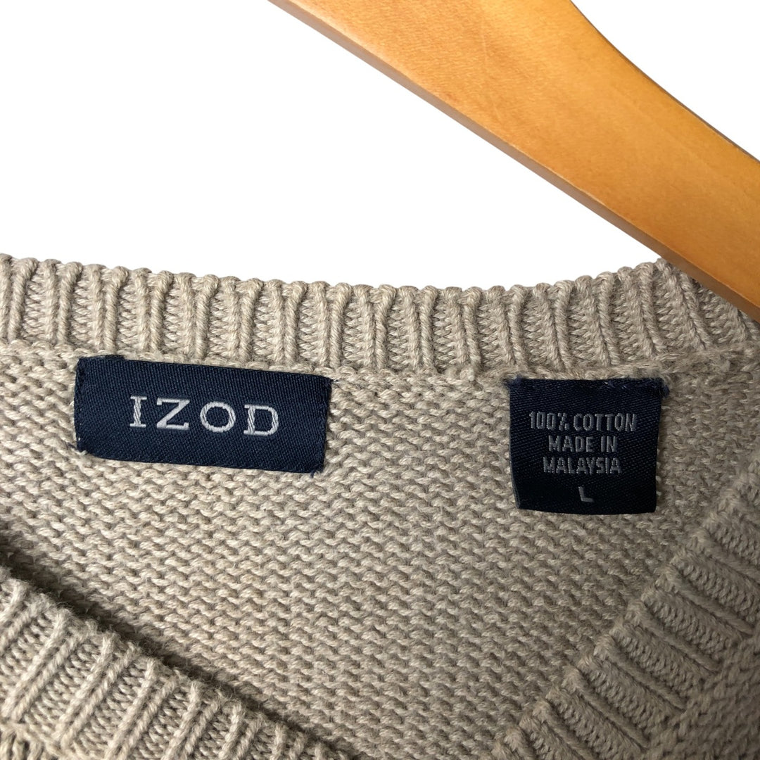 IZOD Cotton Knit Sweater, Men's Size L cotton navy blue type Vintage Second Hand