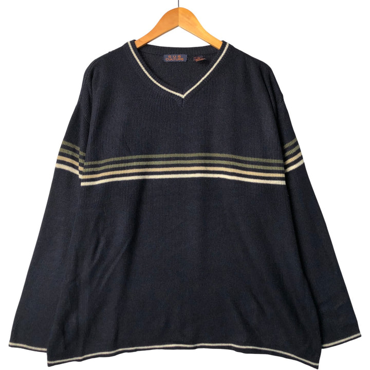SUB CULTURE V-neck acrylic knit sweater, men's size XXL acrylic navy blue type Vintage Second Hand