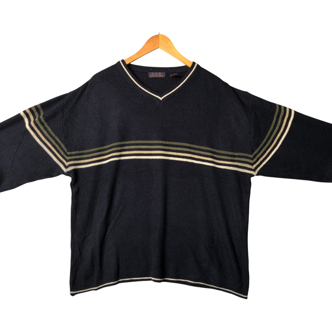 SUB CULTURE V-neck acrylic knit sweater, men's size XXL acrylic navy blue type Vintage Second Hand