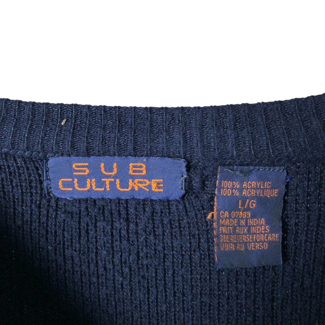 SUB CULTURE V-neck acrylic knit sweater, men's size XXL acrylic navy blue type Vintage Second Hand