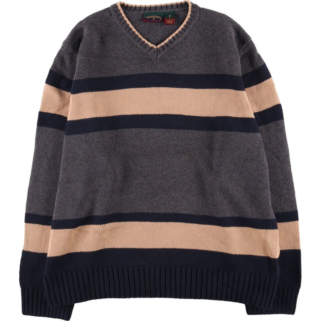 SADDLEBRED V-neck cotton knit sweater, men's size L cotton gray type Vintage Second Hand