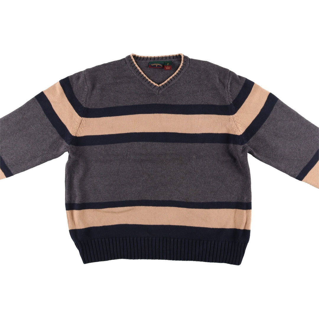 SADDLEBRED V-neck cotton knit sweater, men's size L cotton gray type Vintage Second Hand