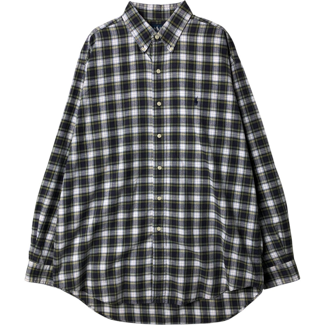 Ralph Lauren BLAKE long sleeve button down check shirt, men's size L cotton navy blue type Vintage Second Hand