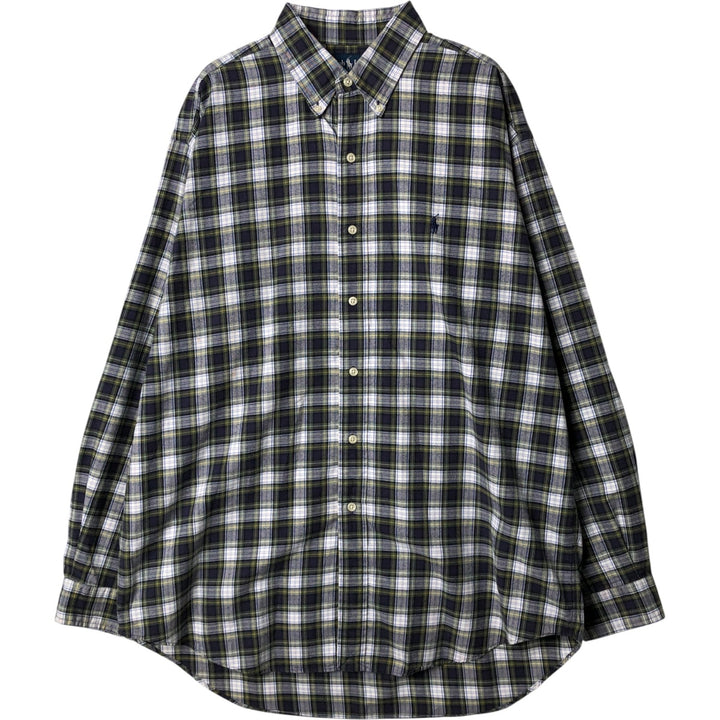Ralph Lauren BLAKE long sleeve button down check shirt, men's size L cotton navy blue type Vintage Second Hand