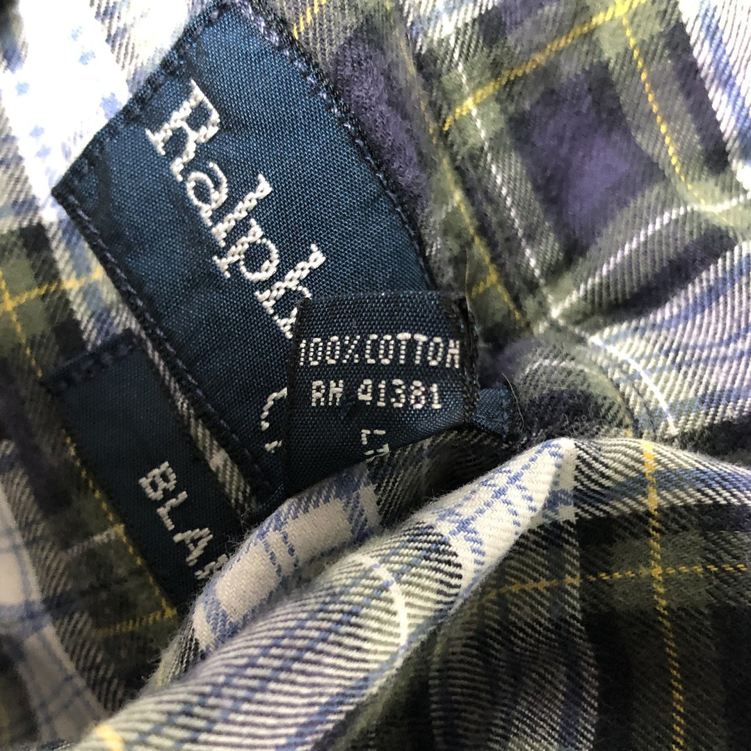 Ralph Lauren BLAKE long sleeve button down check shirt, men's size L cotton navy blue type Vintage Second Hand