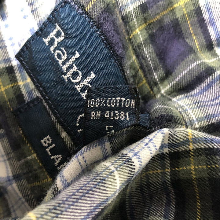Ralph Lauren BLAKE long sleeve button down check shirt, men's size L cotton navy blue type Vintage Second Hand