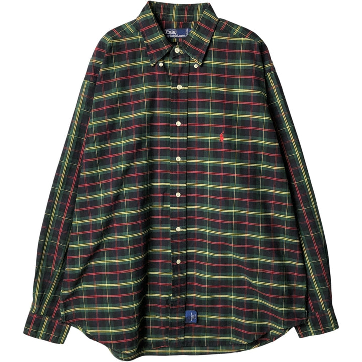 Ralph Lauren POLO by Ralph Lauren long-sleeved button-down check shirt, made in Canada, men's size L cotton Green type dark green Vintage Second Hand