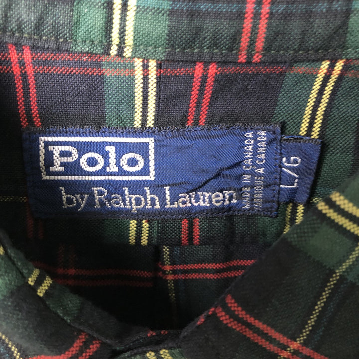 Ralph Lauren POLO by Ralph Lauren long-sleeved button-down check shirt, made in Canada, men's size L cotton Green type dark green Vintage Second Hand