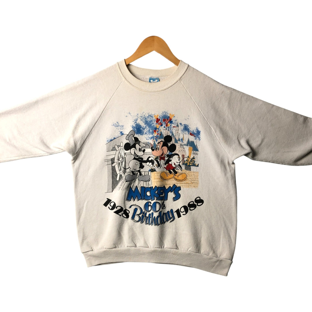 80'S Disney Mickey Mouse character sweatshirt, sweatshirt, made in USA, men's XL size, vintage cotton white type Vintage Second Hand