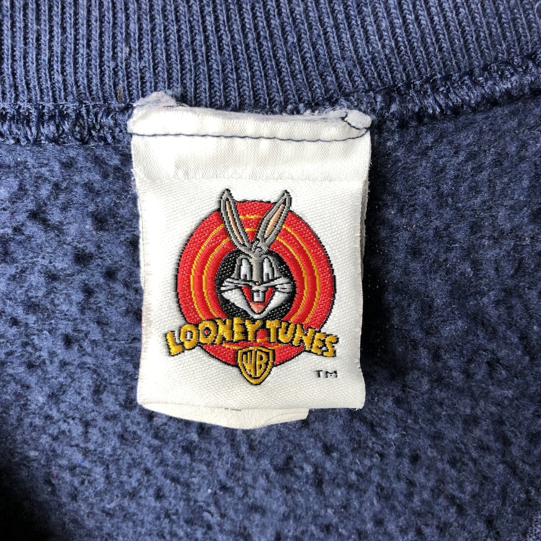90'S Looney Tunes Tweety Large Print Character Sweatshirt Trainer Made in USA Men's XL cotton Navy blue Vintage Second Hand