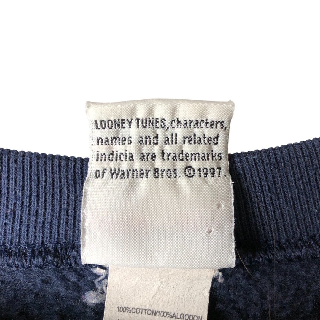 90'S Looney Tunes Tweety Large Print Character Sweatshirt Trainer Made in USA Men's XL cotton Navy blue Vintage Second Hand