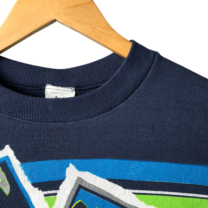 90'S Looney Tunes Tweety Large Print Character Sweatshirt Trainer Made in USA Men's XL cotton Navy blue Vintage Second Hand