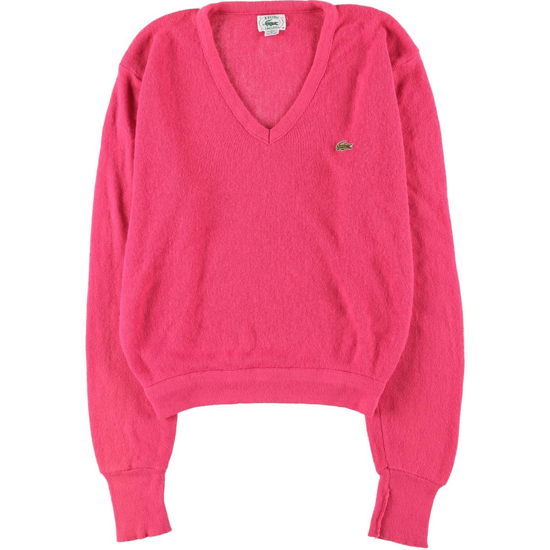 Vintage 80s-90'S Lacoste IZOD V-neck acrylic knit sweater, Made in USA, Women's Size M acrylic pink type Vintage Second Hand