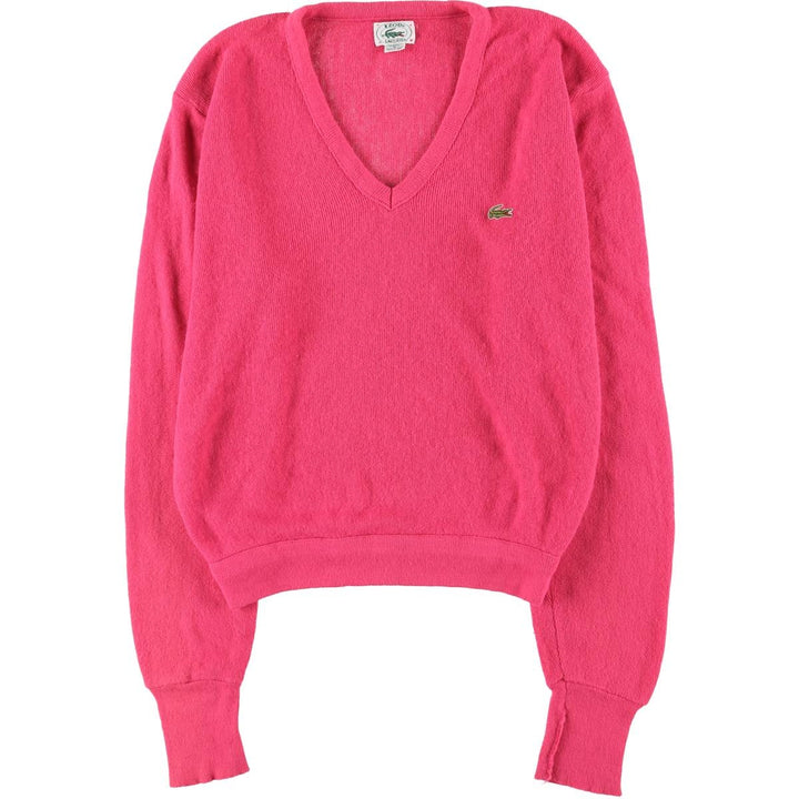 Vintage 80s-90'S Lacoste IZOD V-neck acrylic knit sweater, Made in USA, Women's Size M acrylic pink type Vintage Second Hand